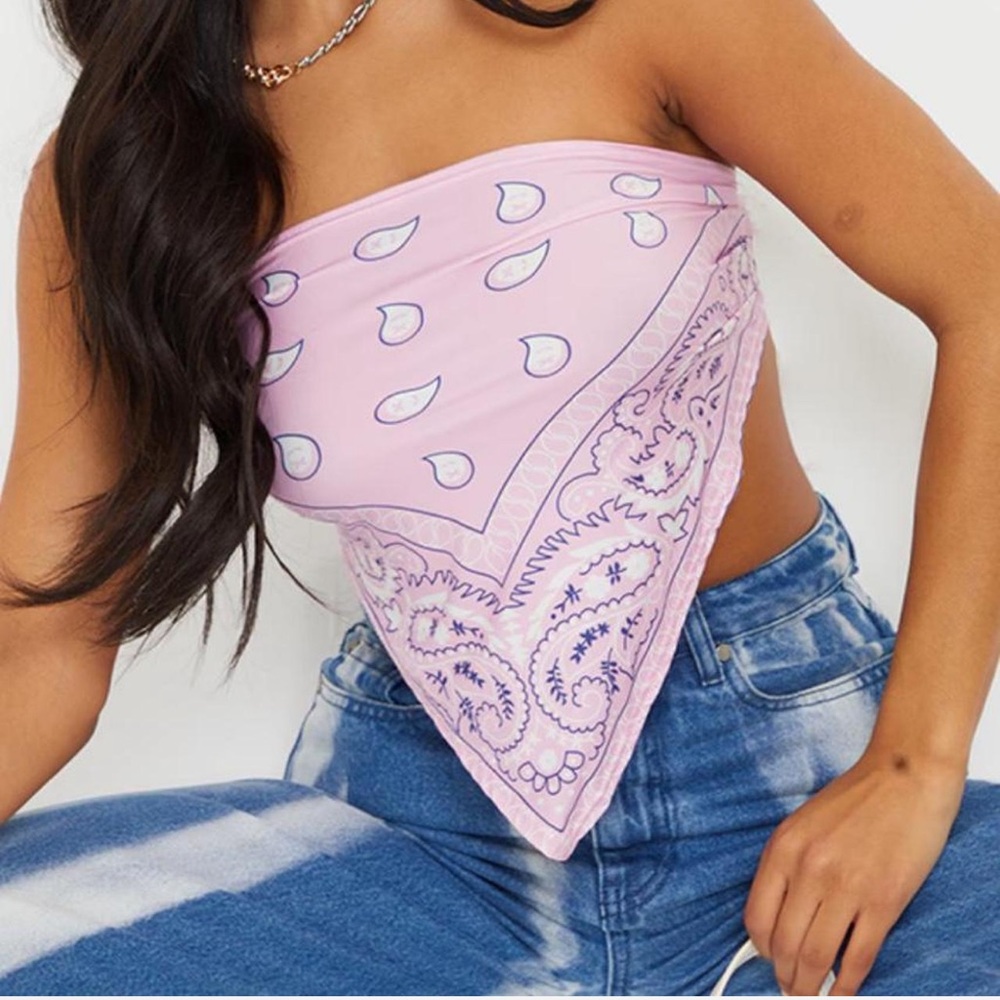 PrettyLittleThing Light Pink Paisley Bandana Top